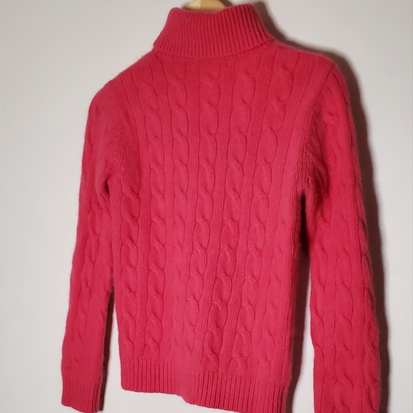Watermelon Pink Chunky Cable Knit Angora Turtleneck Sweater - Picture 5 of 10